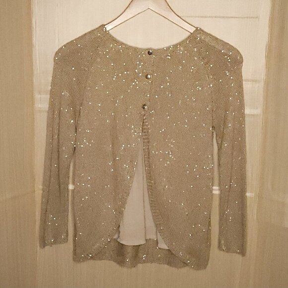 Zara Women's Gold Sparkle Sweater With Silky Back Detail Medium - Picture 2 of 9